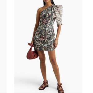 NWT Isabel Marant ÉTOILE Lilia one-sleeve ruched cotton mini dress Sz 38/US 6